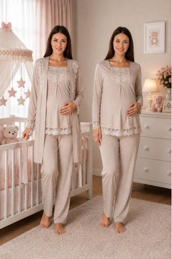 Effortt 3044 BEJ Lohusa Hamile Pijama Takım Sabahlık Effortt 3044 BEJ Lohusa Hamile Pijama Takım Sabahlık